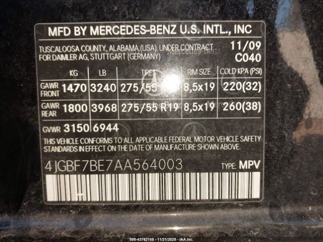 2010 MERCEDES-BENZ GL 450 4JGBF7BE7AA564003 Photo 8