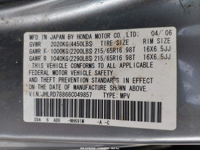 2006 HONDA CR-V JHLRD78866C049857 Photo 8