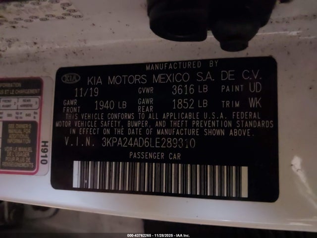 3KPA24AD6LE289310 KIA RIO LX