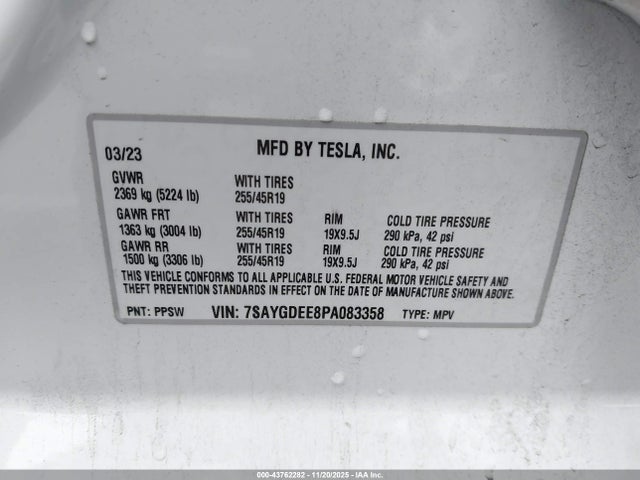 2023 TESLA MODEL Y 7SAYGDEE8PA083358 Photo 8