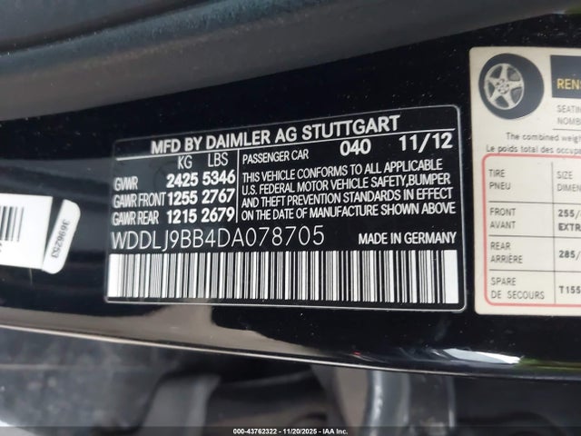 Aukcja sprzedaży 2013 Mercedes-benz Cls 550 4matic, vin: WDDLJ9BB4DA078705, numer aukcji: 43762322