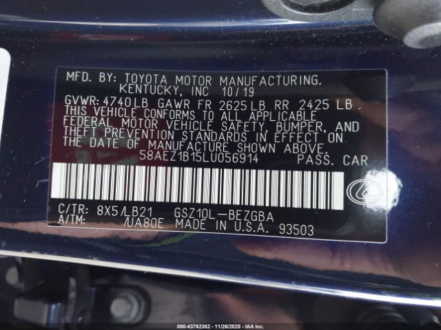 2020 LEXUS ES 350 58AEZ1B15LU056914 Photo 8