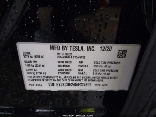 2021 TESLA MODEL X 5YJXCDE24MF324597 Photo 8
