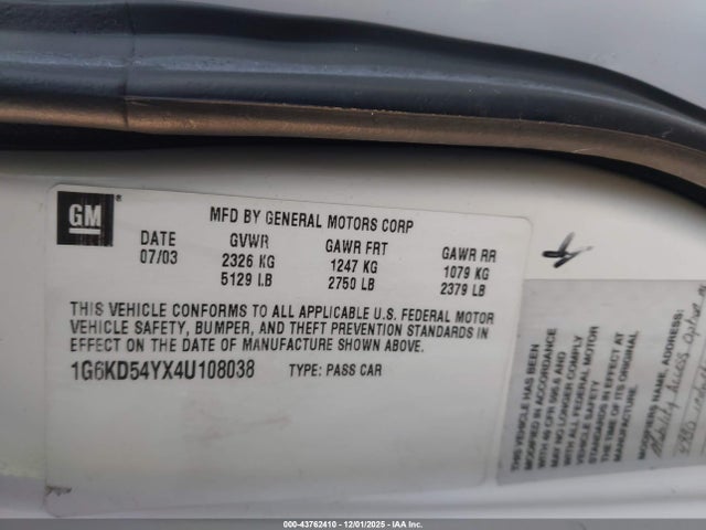 2004 CADILLAC DEVILLE 1G6KD54YX4U108038 Photo 8