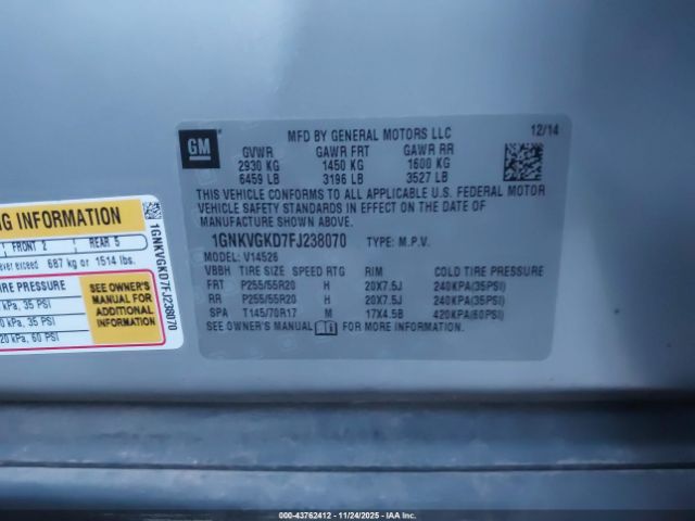 2015 CHEVROLET TRAVERSE 1GNKVGKD7FJ238070 Photo 8