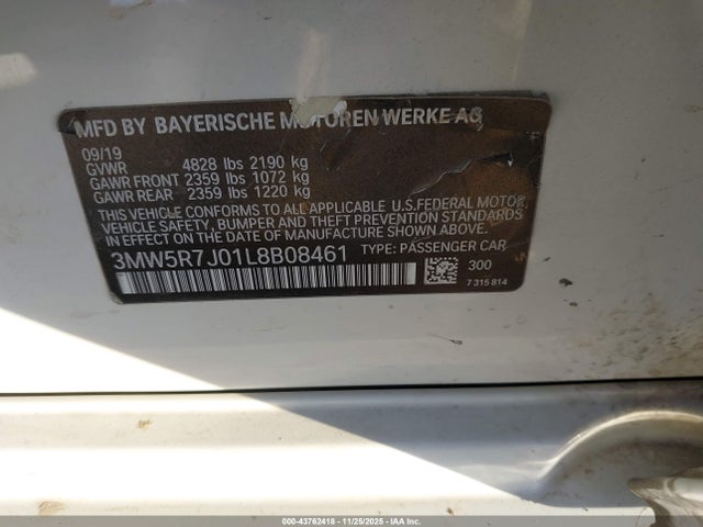 Продаж на аукціоні авто 2020 Bmw 330i Xdrive, vin: 3MW5R7J01L8B08461, номер лоту: 43762418