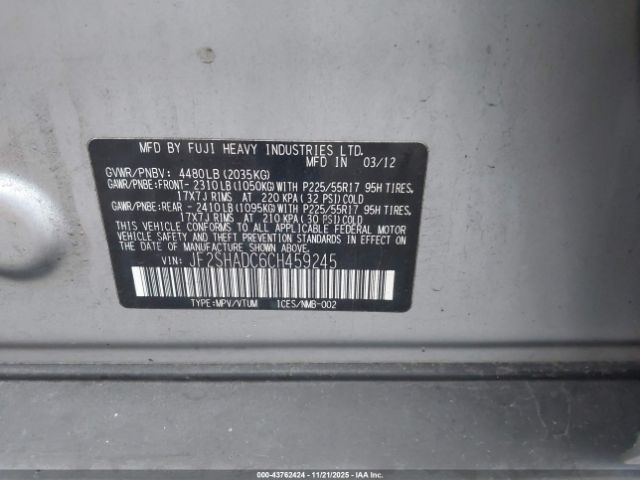 2012 SUBARU FORESTER JF2SHADC6CH459245 Photo 8