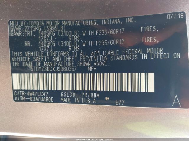 2018 TOYOTA SIENNA 5TDYZ3DCXJS960357 Photo 8