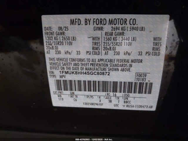 1FMUK8HH4SGC80872 Ford Explorer Platinum
