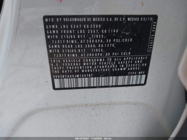 2018 VOLKSWAGEN TIGUAN 3VV3B7AX5JM134787 Photo 8