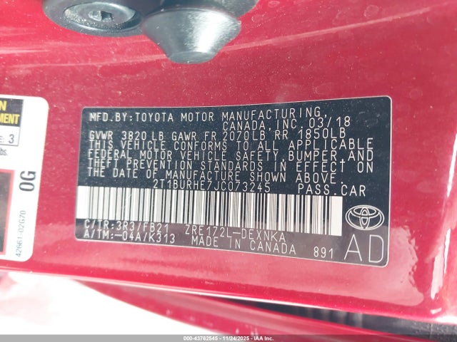 Toyota COROLLA LE 2018 2T1BURHE7JC073245 Image 9