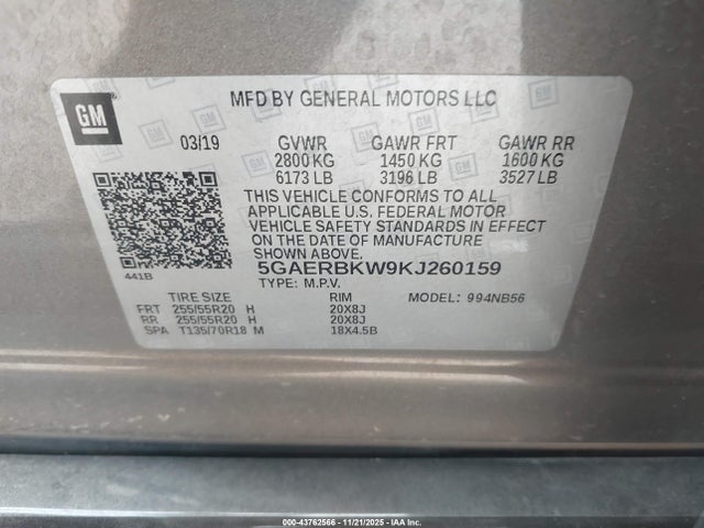 Aukcja sprzedaży 2019 Buick Enclave Fwd Essence, vin: 5GAERBKW9KJ260159, numer aukcji: 43762566