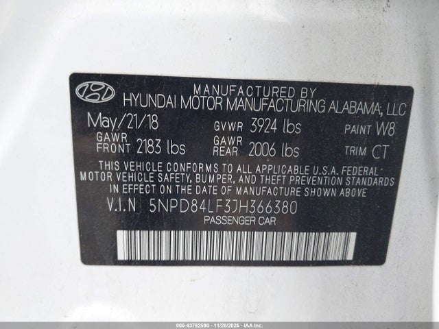 5NPD84LF3JH366380 Hyundai Elantra Value Edition