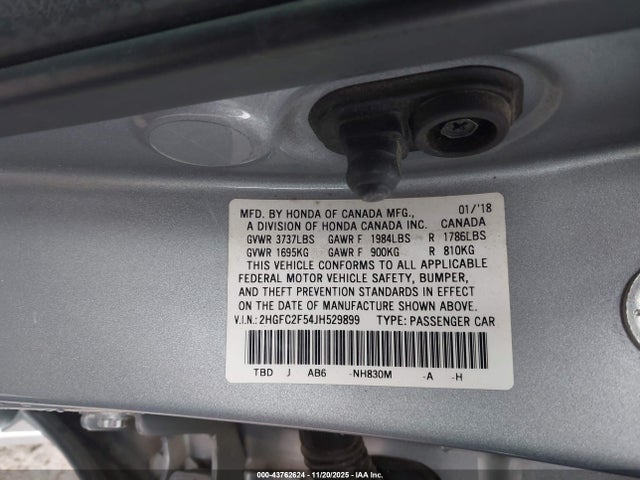 2018 Honda Civic Lx მანქანა იყიდება აუქციონზე, vin: 2HGFC2F54JH529899, აუქციონის ნომერი: 43762624
