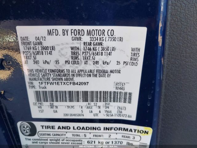 2012 FORD F-150 1FTFW1ETXCFB42097 Photo 8