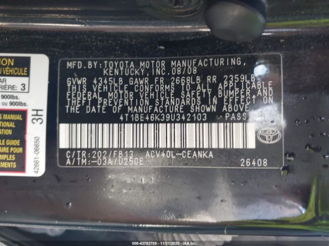 2009 TOYOTA CAMRY 4T1BE46K39U342103 Photo 8