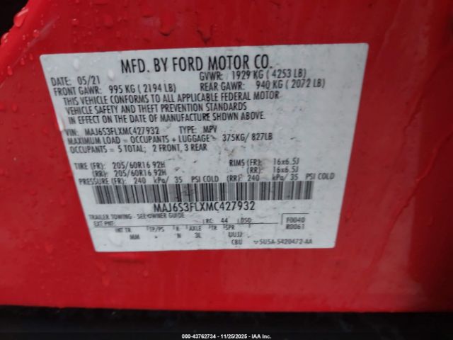 2021 FORD ECOSPORT MAJ6S3FLXMC427932 Photo 8