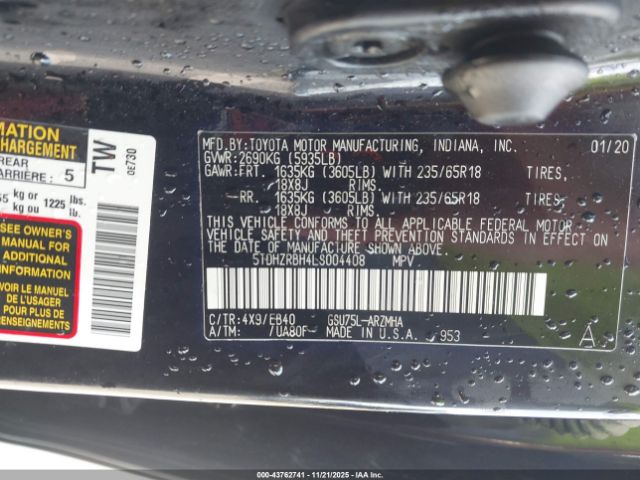 2020 TOYOTA HIGHLANDER 5TDHZRBH4LS004408 Photo 8