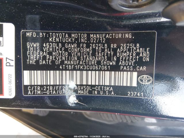 2012 TOYOTA CAMRY 4T1BF1FK3CU067061 Photo 8