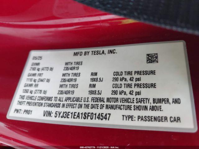 2025 TESLA MODEL 3 5YJ3E1EA1SF014547 Photo 8