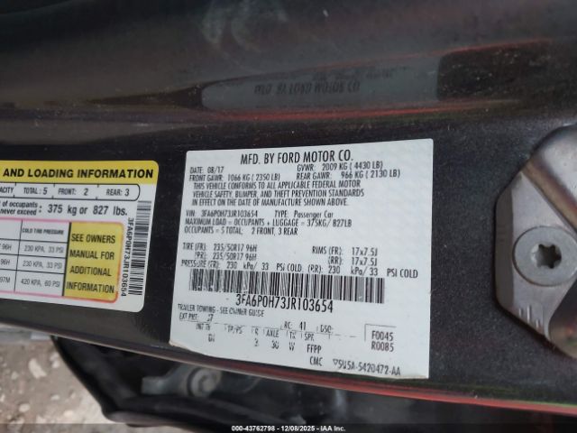 2018 FORD FUSION 3FA6P0H73JR103654 Photo 8