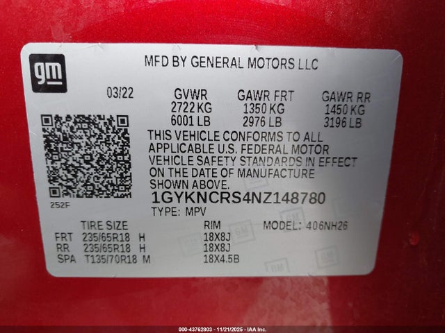 2022 CADILLAC XT5 1GYKNCRS4NZ148780 Photo 8