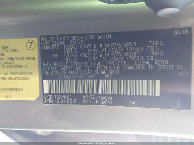 2005 LEXUS RX 330 JTJGA31U850058697 Photo 8