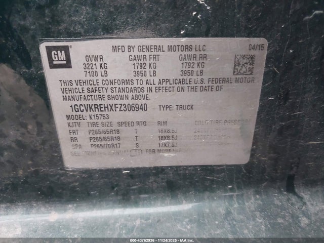 1GCVKREHXFZ306940 Chevrolet Silverado 1500 2lt