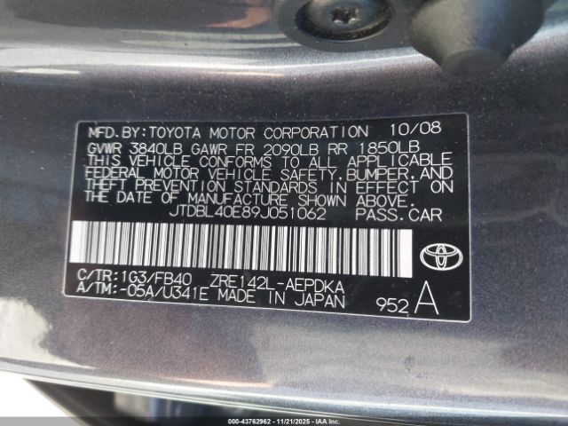 2009 TOYOTA COROLLA JTDBL40E89J051062 Photo 8