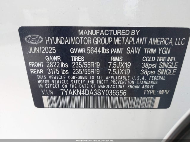 7YAKN4DA3SY036556 Hyundai Ioniq 5 Sel