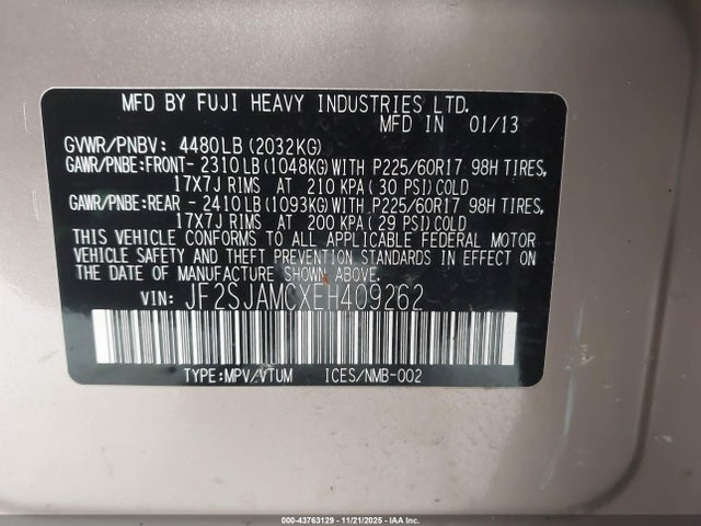 Subaru 2.5na u5 2014 JF2SJAMCXEH409262 Image 9