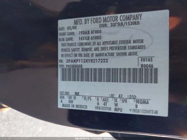 2000 FORD ESCORT 3FAKP113XYR217222 Photo 8