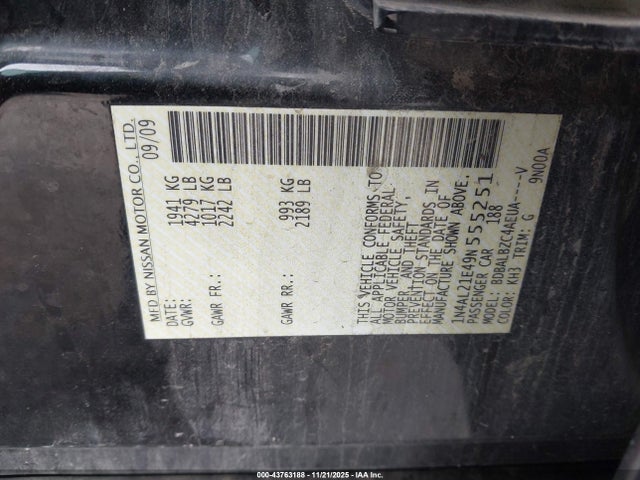 43763188 :رقم المزاد ، 1N4AL21E49N555251 vin ، 2009 Nissan Altima 2.5 S مزاد بيع