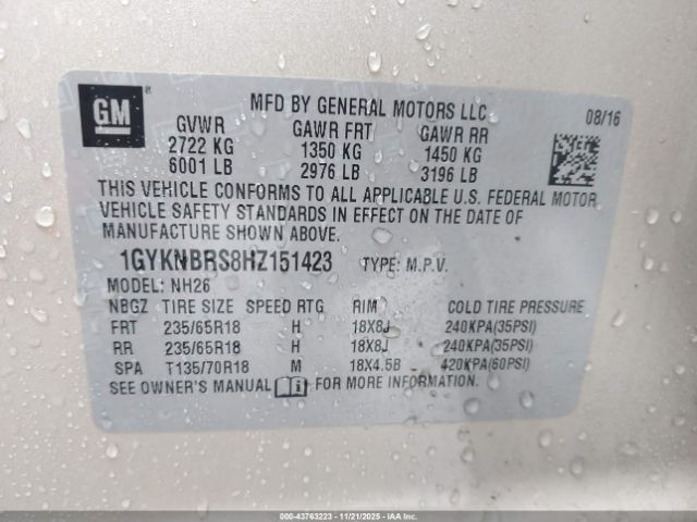 2017 CADILLAC XT5 1GYKNBRS8HZ151423 Photo 8