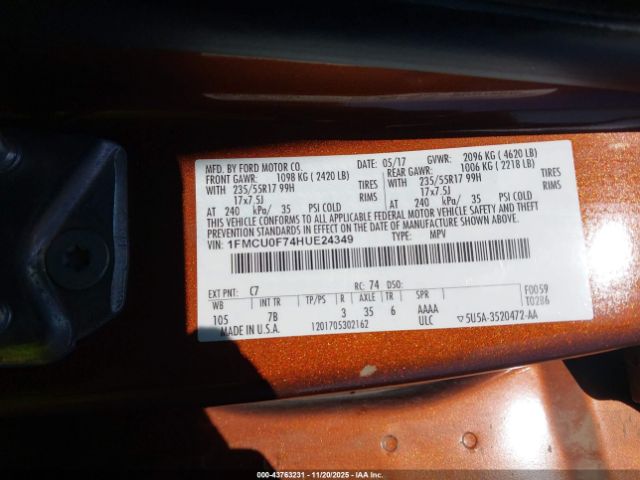 2017 FORD ESCAPE 1FMCU0F74HUE24349 Photo 8