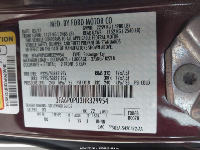 Ford Fusion Energi Se Luxury 2017 3FA6P0PU3HR329954 Image 9