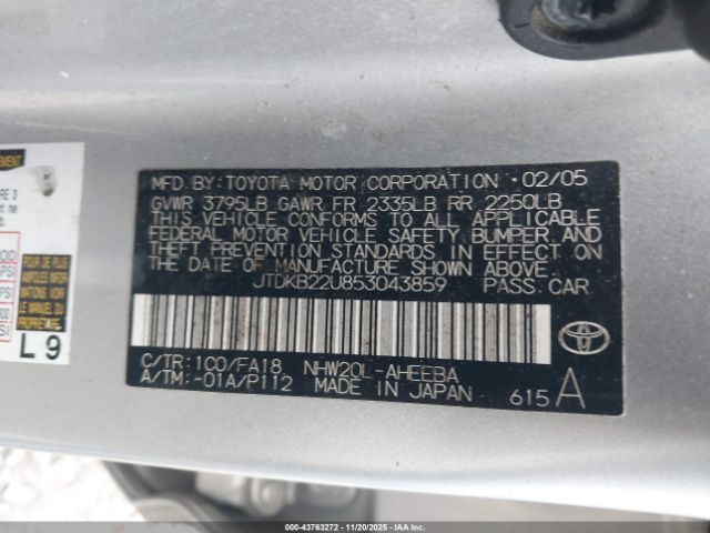 2005 TOYOTA PRIUS JTDKB22U853043859 Photo 8