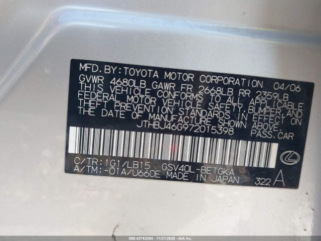 2007 LEXUS ES 350 JTHBJ46G972015398 Photo 8