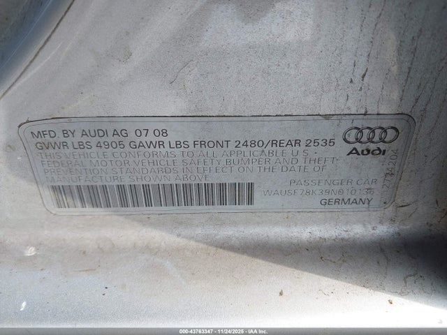2009 AUDI A4 WAUSF78K39N010136 Photo 8