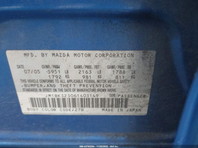 2006 MAZDA MAZDA3 JM1BK323061403149 Photo 8