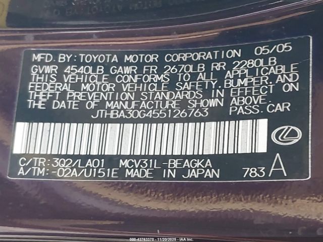 2005 LEXUS ES 330 JTHBA30G455126763 Photo 8