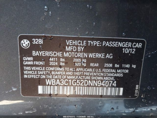 2013 BMW 328I WBA3C1G52DNN94074 Photo 8