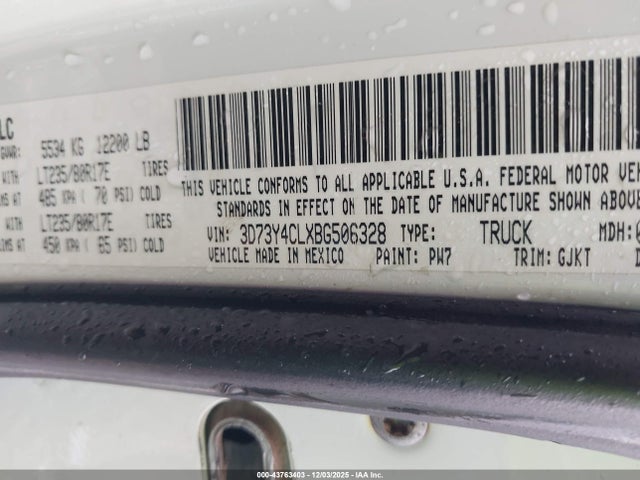 43763403 :رقم المزاد ، 3D73Y4CLXBG506328 vin ، 2011 Ram Ram 3500 Laramie مزاد بيع