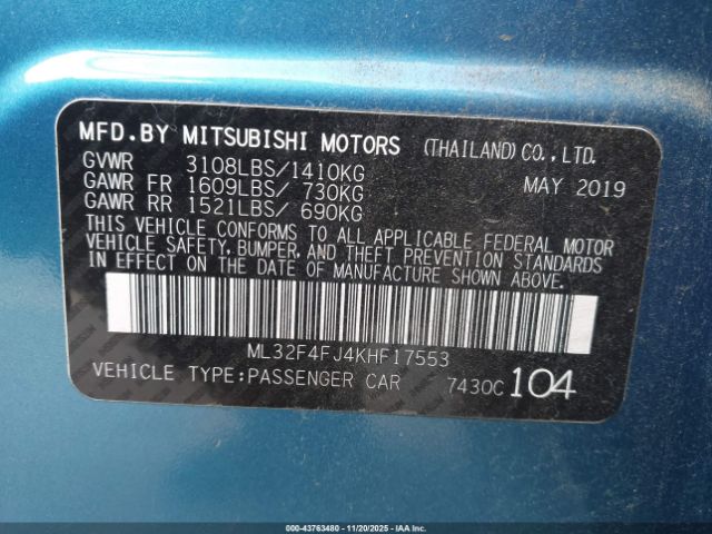 2019 MITSUBISHI MIRAGE G4 ML32F4FJ4KHF17553 Photo 8