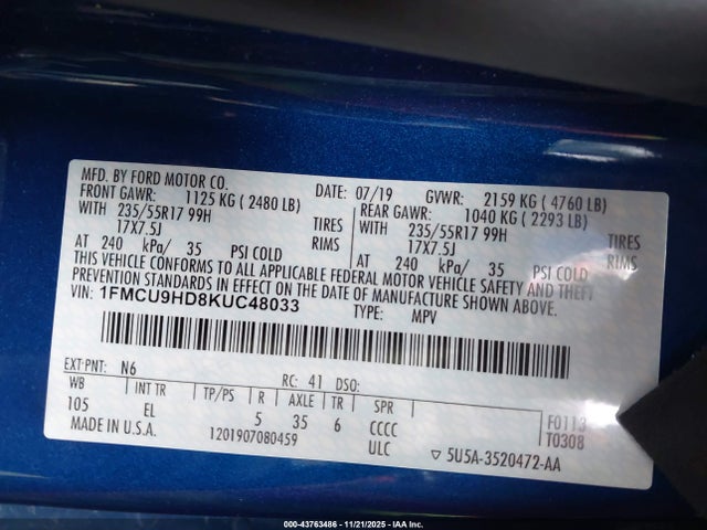 2019 FORD ESCAPE 1FMCU9HD8KUC48033 Photo 8