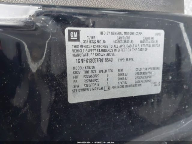 2007 CHEVROLET TAHOE 1GNFK13057R418640 Photo 8
