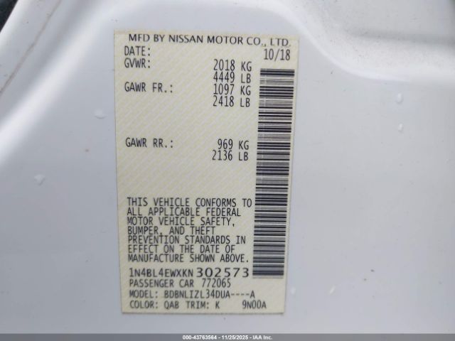 2019 NISSAN ALTIMA 1N4BL4EWXKN302573 Photo 8