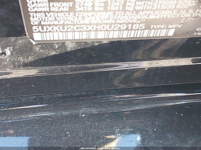 Aukcja sprzedaży 2017 Bmw X6 Xdrive35i, vin: 5UXKU2C3XH0U29185, numer aukcji: 43763585