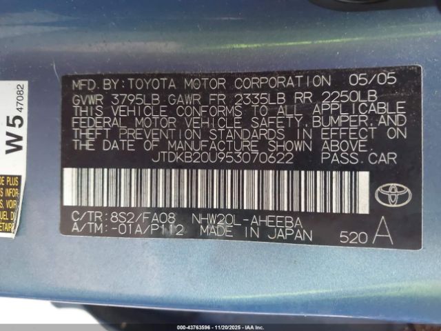 2005 TOYOTA PRIUS JTDKB20U953070622 Photo 8