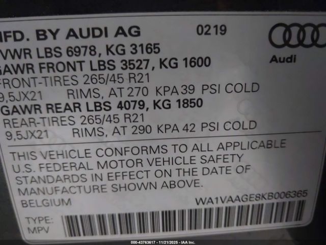 2019 AUDI E-TRON WA1VAAGE8KB006365 Photo 8